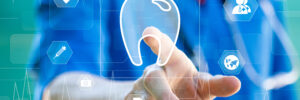Dentist pressing button dentistry tooth healthcare on virtual pa