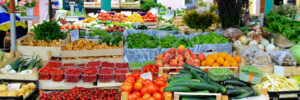 Fresh fruits and vegetables at farmers market