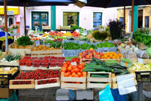 Fresh fruits and vegetables at farmers market