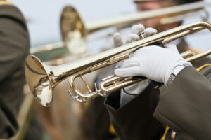 Marching military band at the parade