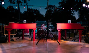 An outdoor set up for a Dueling Pianos show in Hockley, TX.